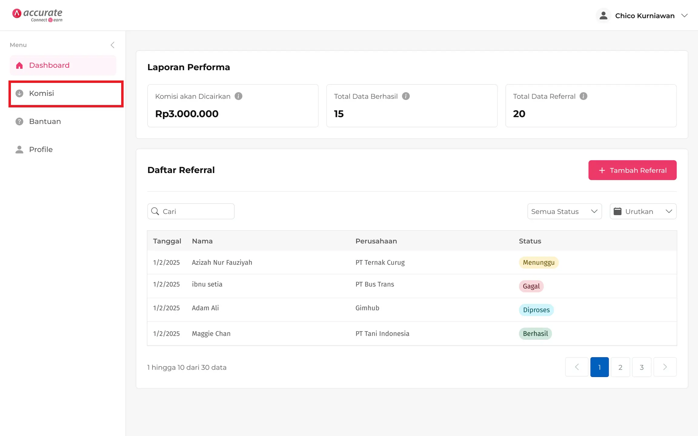 dashboard accurate connect earn